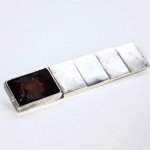 Vintage Modernist MCM Cameo Intaglio Warrior & Sterling Silver Tiered Brooch